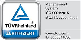 TÜV Rheinland: certified management system, ISO 9001 and ISO/IEC 27001, ID 9000011896 – view verification on Certipedia